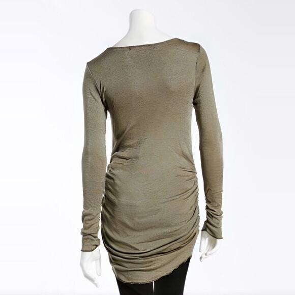 Michael Stars Long Sleeve Ruched Maternity Tunic Top One Size Green Khaki Shine - Picture 2 of 11